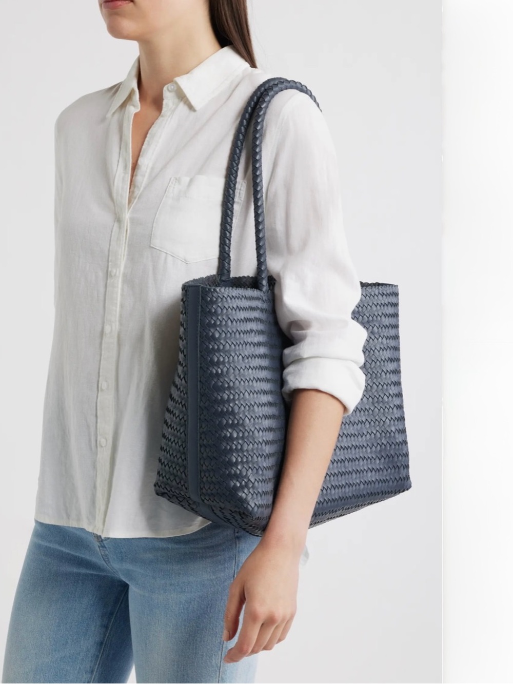 MADEWELL Handwoven Leather Tote IN nighttime (navy) gently used